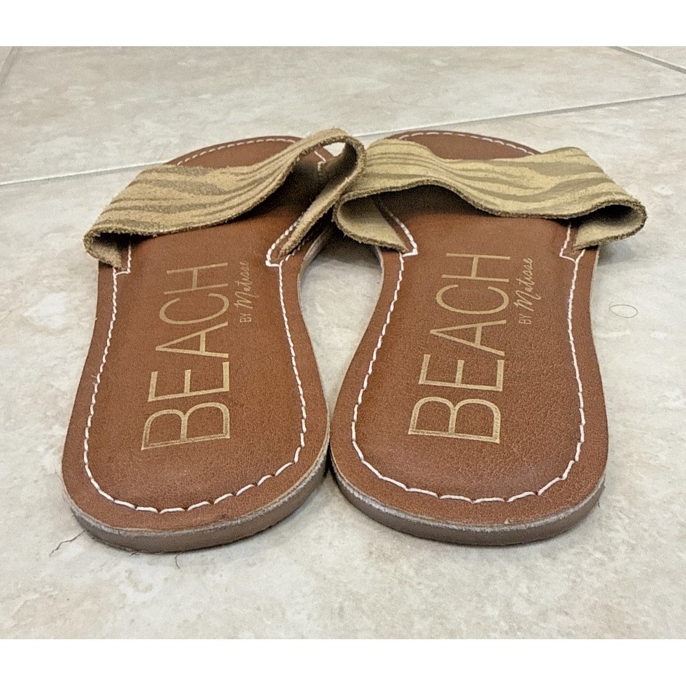 Beach by Matisse Cabana Slides Beige Gold Zebra Suede‎ Sandals Sz 7 Beach Cruise - Picture 4 of 8